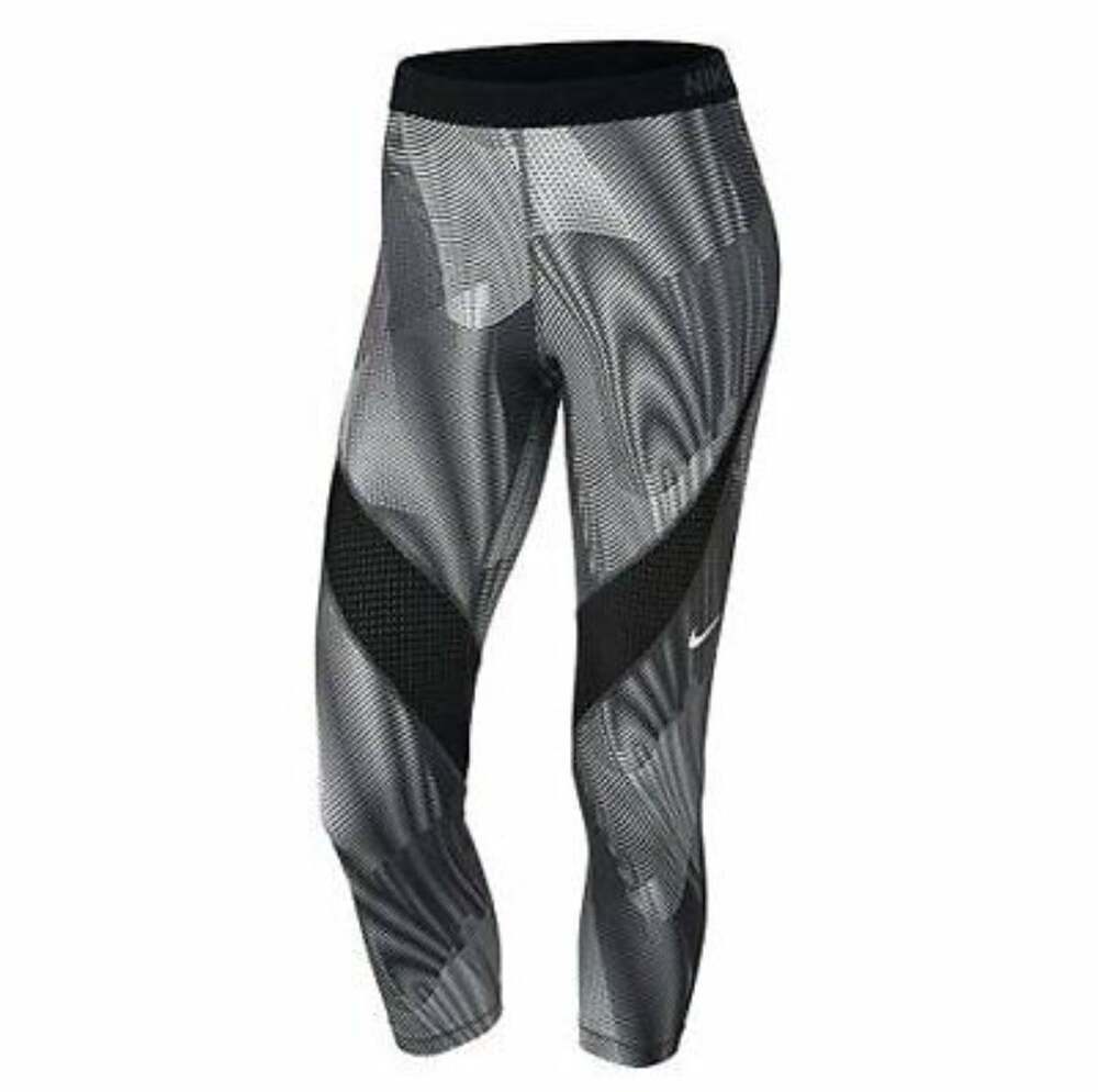 NIKE Pro Womens Capri Mesh Athletic Capri Leggings Small Black White